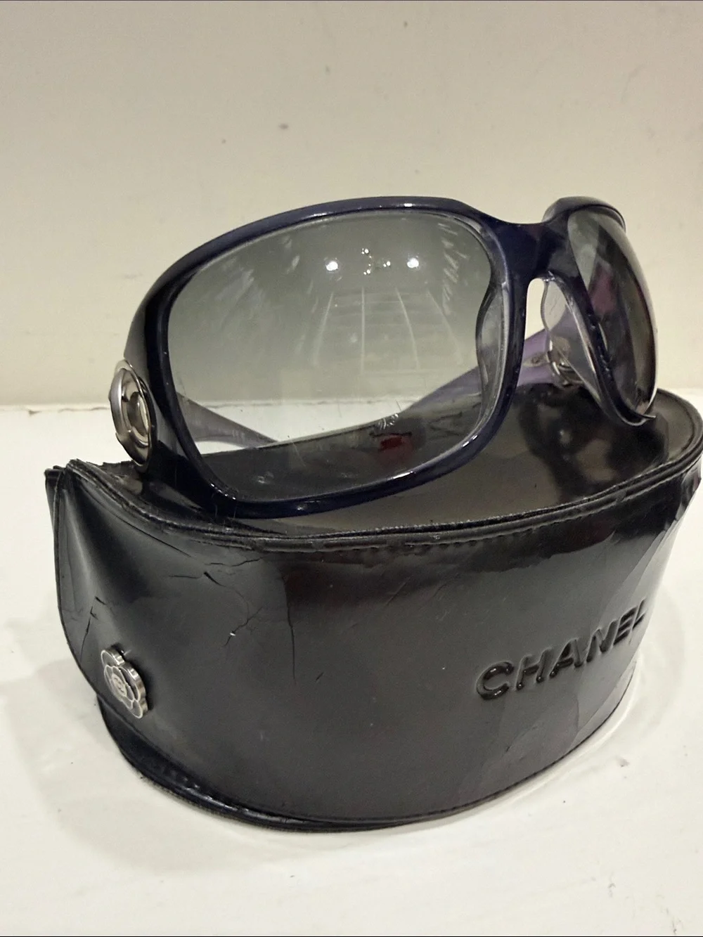 Authentic CHANEL Frame Sunglasses with Silver CC Accent